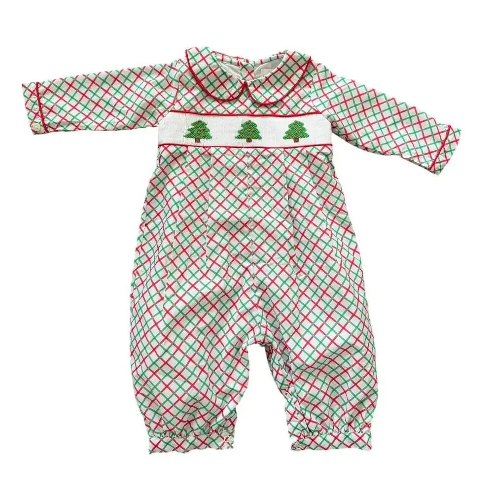 Cecil & Lou 6M Red White Green Plaid Christmas Tree Jumpsuit